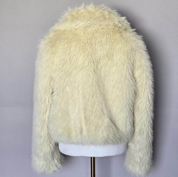 NWT Faux-Fur Collared Short Jacket Butter Yellow Teddy Cropped Luxury Small - Picture 14 of 15